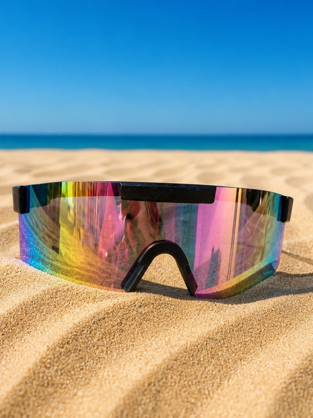 Pretty Little Thing NWT Black Mirrored Frameless Visor One Size Sunglasses.